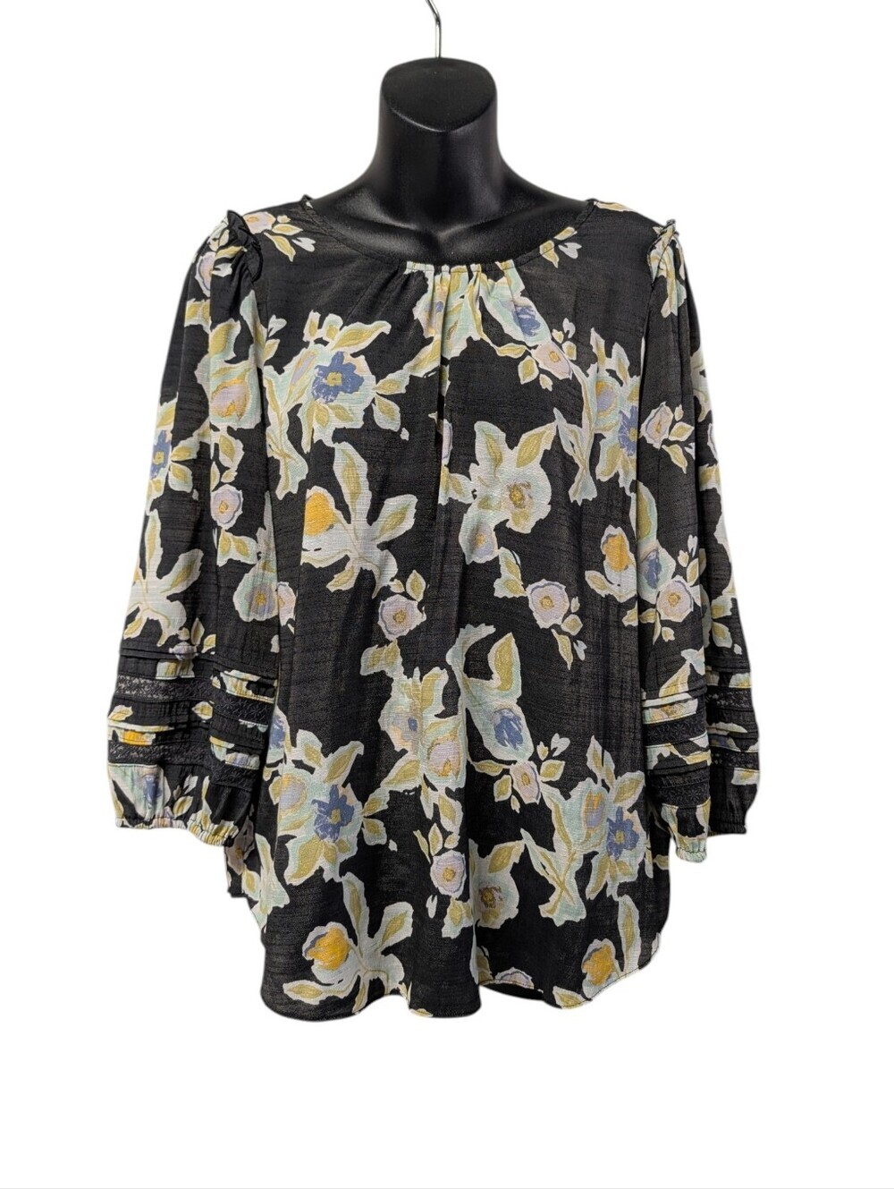 LC Lauren Conrad Multicolor Floral Blouse Soft Rayon Lace 3/4 Sleeve Top Boho M